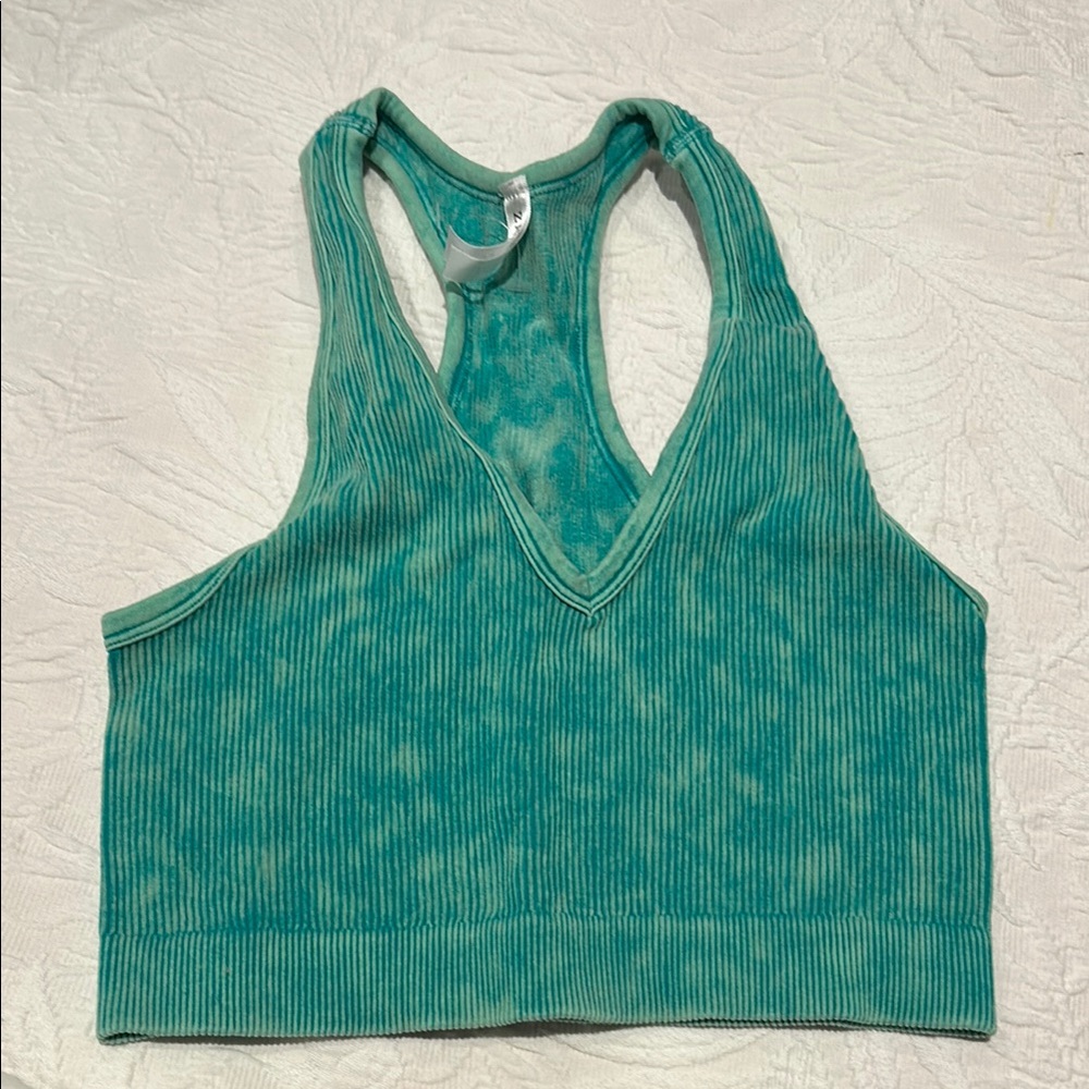 Green Ribbed Crop Top